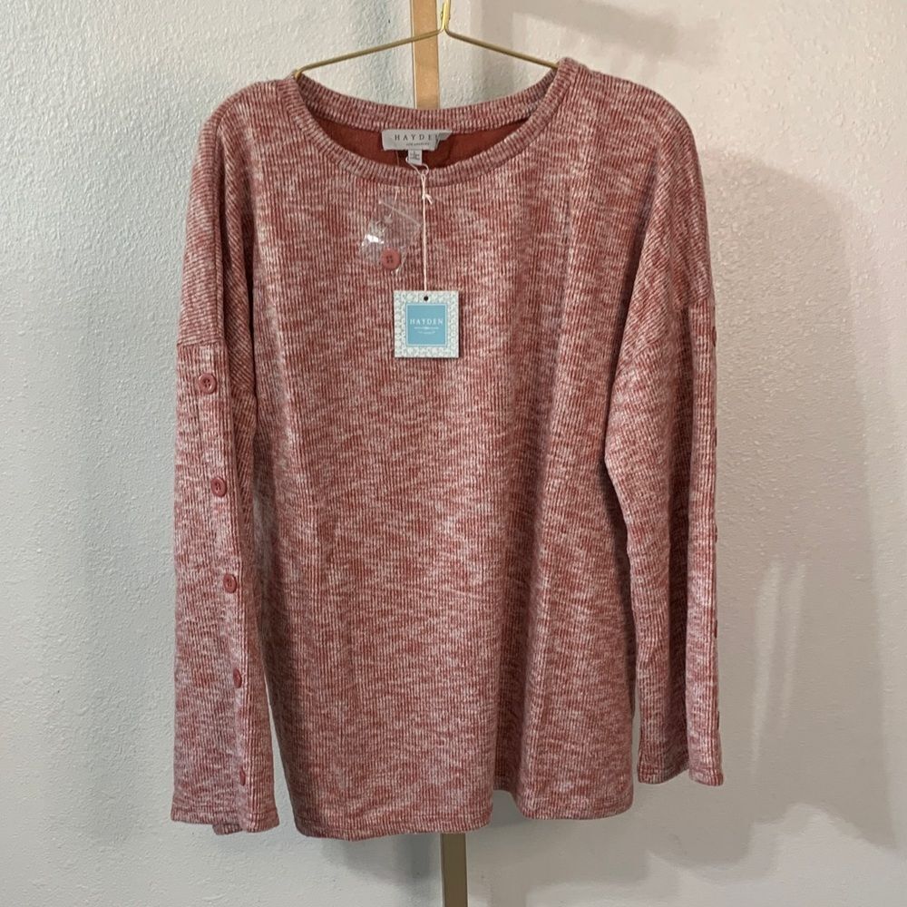 Hayden Rose Heather Knit Button-Sleeve Pullover- large - NWT